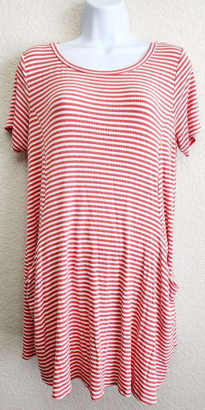 Lilypad Orange White Striped Mini Dress Front Pockets M Lightweight Stretchy